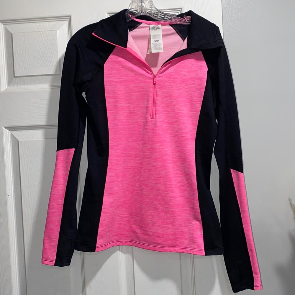 UA long sleeve black and pink quarter zip